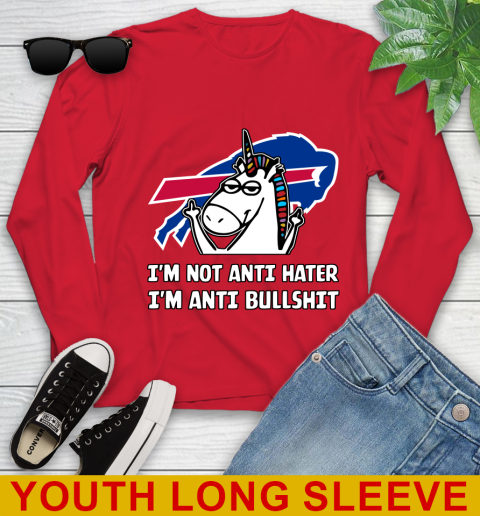 Buffalo Bills NFL Football Unicorn I'm Not Anti Hater I'm Anti Bullshit Youth Long Sleeve 11