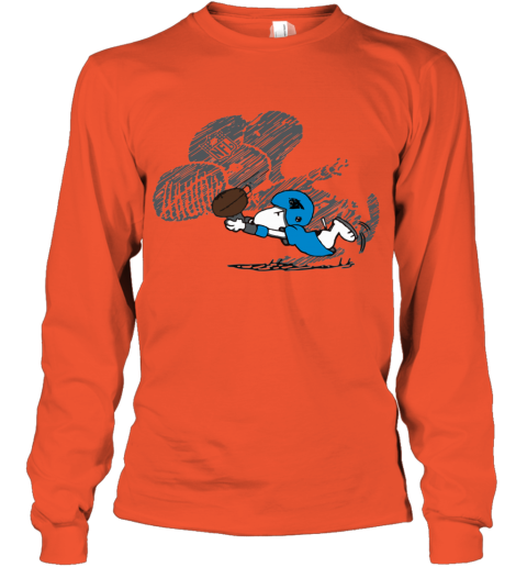 kmkr carolina panthers snoopy plays the football game youth long sleeve 50 front orange