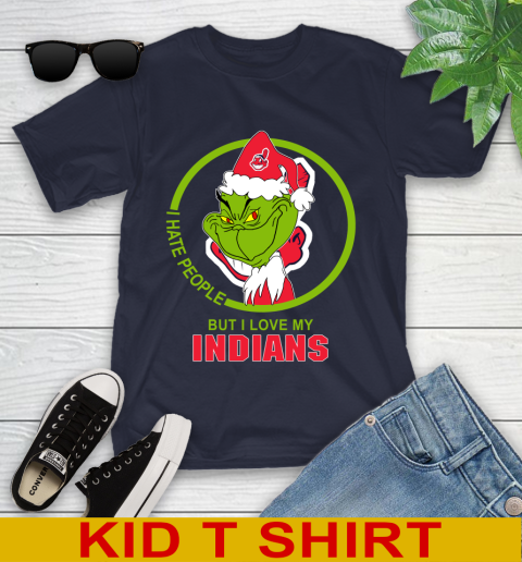 Cleveland Indians MLB Christmas Grinch I Hate People But I Love My Favorite Baseball Team Youth T-Shirt 3