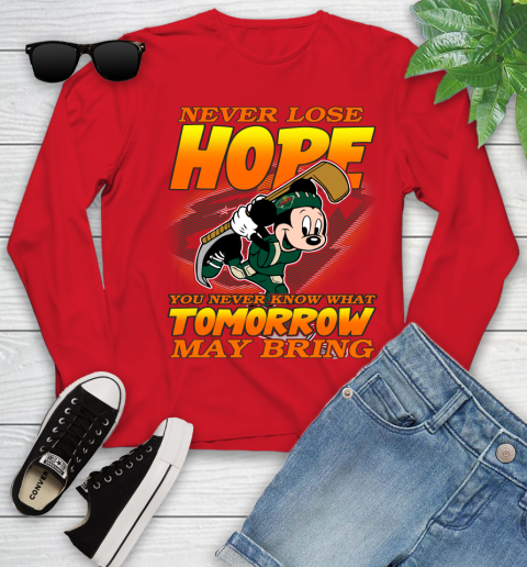 Minnesota Wild NHL Hockey ootball Mickey Disney Never Lose Hope Youth Long Sleeve 11