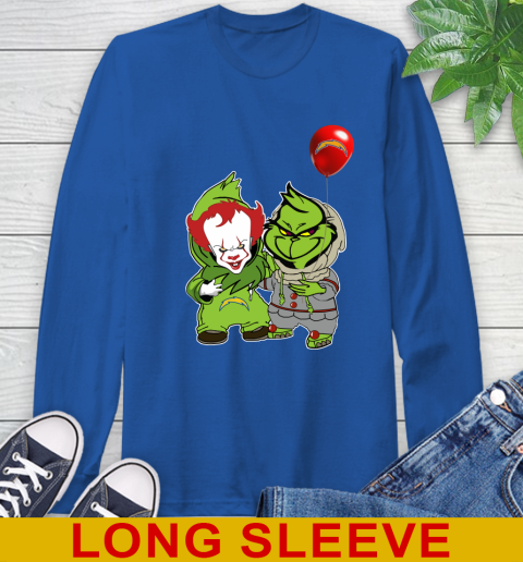 Los Angeles Chargers Baby Pennywise Grinch Christmas NFL Football Long Sleeve T-Shirt 9