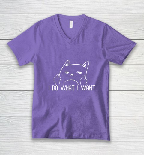 I Do What I Want Funny Adult Humour Cat Middle Finger Meme V-Neck T-Shirt 8