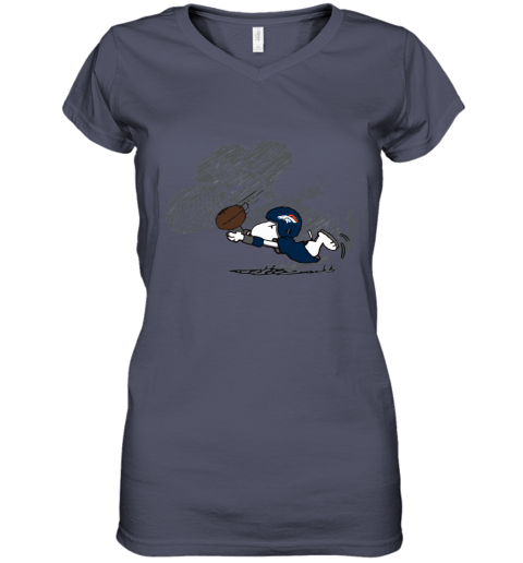 Denver Broncos Snoopy Plays The Football Game Women's V-Neck T-Shirt