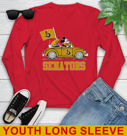 NHL Hockey Ottawa Senators Pluto Mickey Driving Disney Shirt Youth Long Sleeve 11