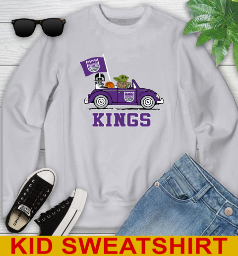 NBA Basketball Sacramento Kings Darth Vader Baby Yoda Driving Star Wars Shirt Youth Sweatshirt 4