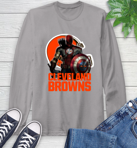 NFL Captain America Thor Spider Man Hawkeye Avengers Endgame Football Cleveland Browns Long Sleeve T-Shirt 6