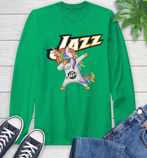 Utah Jazz NBA Basketball Funny Unicorn Dabbing Sports Long Sleeve T-Shirt 7