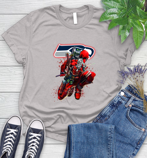 NFL Deadpool Marvel Comics Sports Football Seattle Seahawks Women's T-Shirt 10