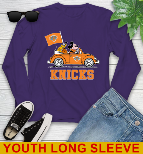 NBA Basketball New York Knicks Pluto Mickey Driving Disney Shirt Youth Long Sleeve 5
