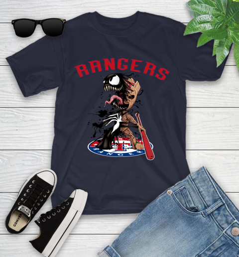 MLB Texas Rangers Baseball Venom Groot Guardians Of The Galaxy Youth T-Shirt 3