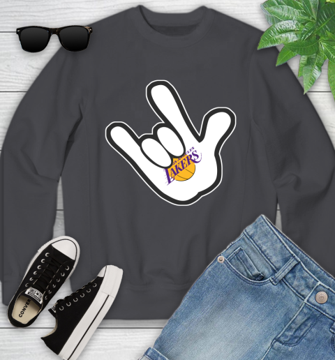 Los Angeles Lakers NBA Basketball Mickey Rock Hand Disney Youth Sweatshirt 6