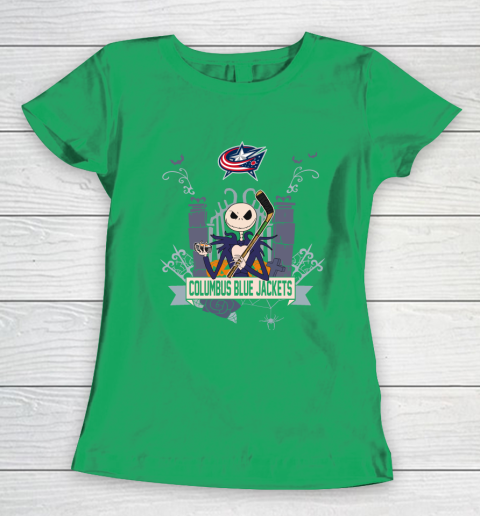 NHL Columbus Blue Jackets Hockey Jack Skellington Halloween Women's T-Shirt 5