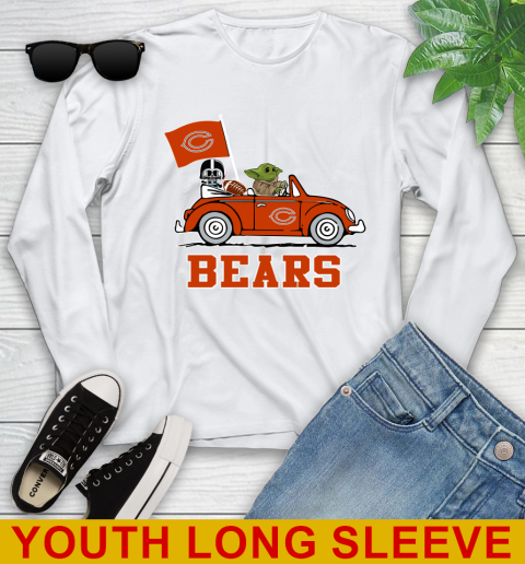 NFL Football Chicago Bears Darth Vader Baby Yoda Driving Star Wars Shirt Youth Long Sleeve