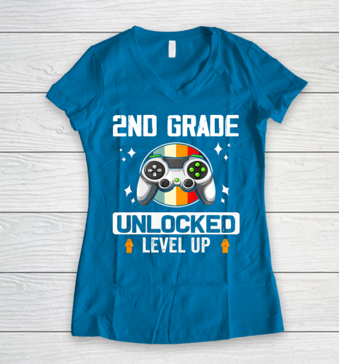 Next Level t shirts 2nd Grade Unlocked Level Up Back To School Second Grade Gamer Women's V-Neck T-Shirt 5