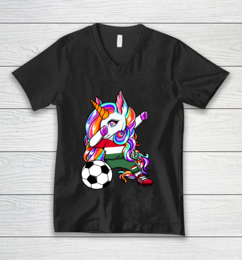 Dabbing Unicorn Hungary Soccer Fans Jersey Flag Football V-Neck T-Shirt