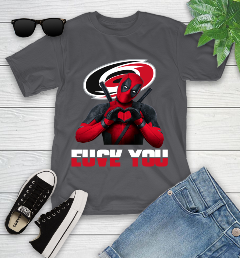 NHL Carolina Hurricanes Deadpool Love You Fuck You Hockey Sports Youth T-Shirt 6
