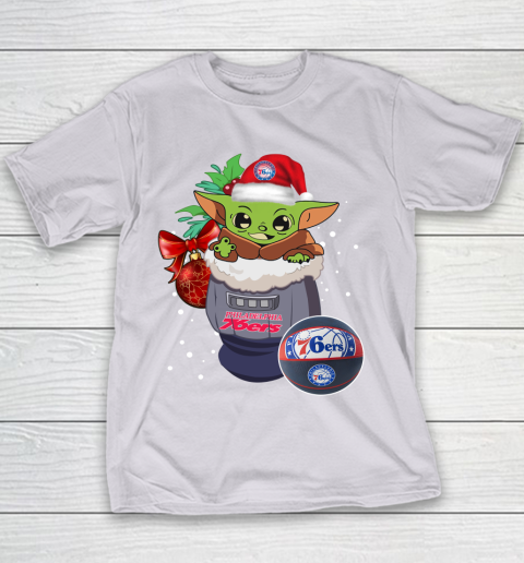 Philadelphia 76ers Christmas Baby Yoda Star Wars Funny Happy NBA Youth T-Shirt 5