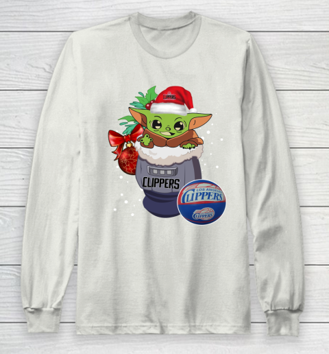 LA Clippers Christmas Baby Yoda Star Wars Funny Happy NBA Long Sleeve T-Shirt 12