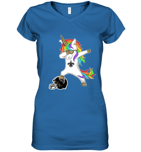 lgtt football dabbing unicorn steps on helmet new orleans saints women v neck t shirt 39 front royal