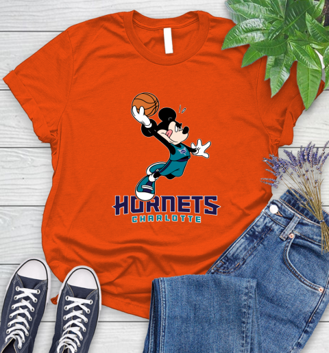 NBA Basketball Charlotte Hornets Cheerful Mickey Mouse Shirt Women's T-Shirt 4