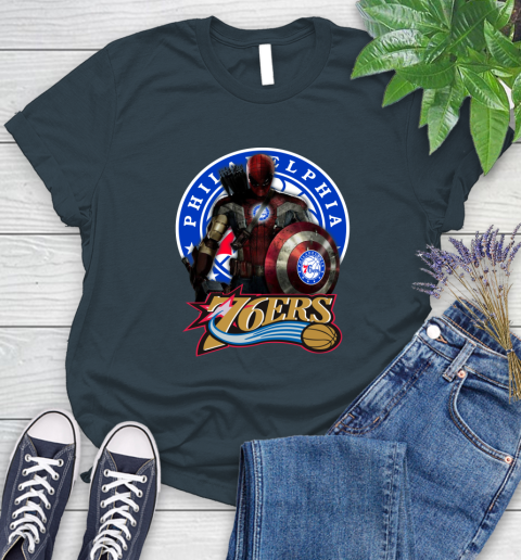 Philadelphia 76ers NBA Basketball Captain America Thor Spider Man Hawkeye Avengers (1) Women's T-Shirt 8