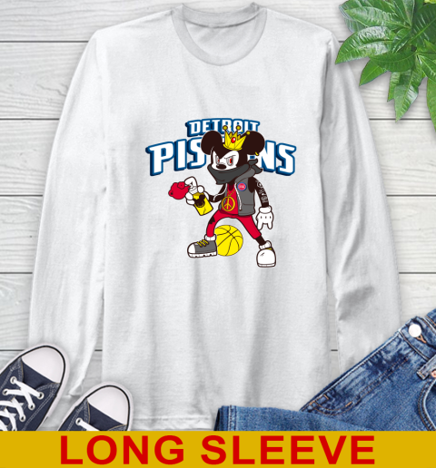 Detroit Pistons NBA Basketball Mickey Peace Sign Sports Long Sleeve T-Shirt