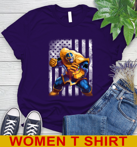 NFL Football Carolina Panthers Thanos Marvel American Flag Shirt Women's T-Shirt 4