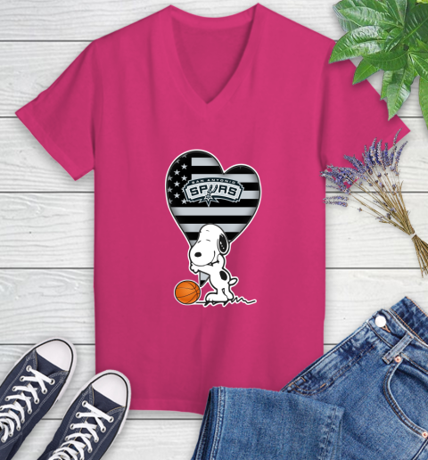 San Antonio Spurs NBA Basketball The Peanuts Movie Adorable Snoopy Women's V-Neck T-Shirt 9