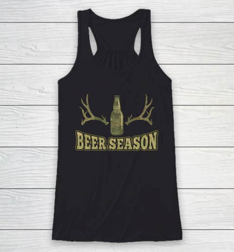 Beer Season Funny Camo Deer Hunting Pun Men Who Love Beers Racerback Tank