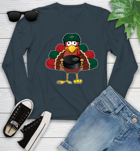 Minnesota Wild Turkey Thanksgiving Day Youth Long Sleeve 8