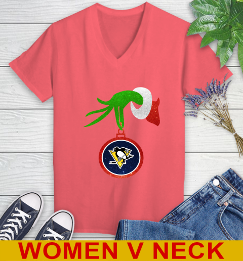 Pittsburgh Penguins Grinch Merry Christmas NHL Hockey Women's V-Neck T-Shirt 7