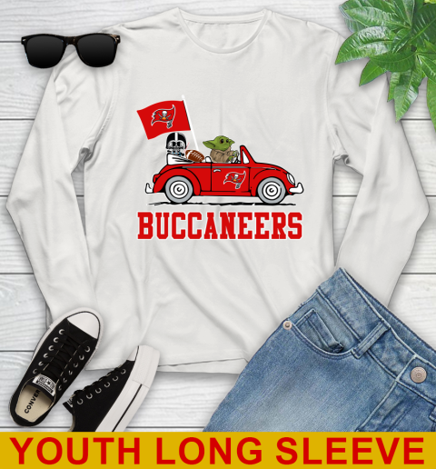 NFL Football Tampa Bay Buccaneers Darth Vader Baby Yoda Driving Star Wars Shirt Youth Long Sleeve 12