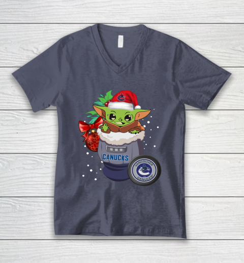 Vancouver Canucks Christmas Baby Yoda Star Wars Funny Happy NHL V-Neck T-Shirt 8
