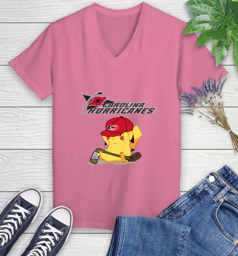 NHL Pikachu Hockey Sports Carolina Hurricanes Women's V-Neck T-Shirt 13