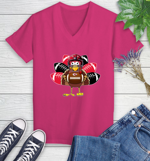 Kansas City Chiefs Turkey Thanksgiving Day Women's V-Neck T-Shirt 9