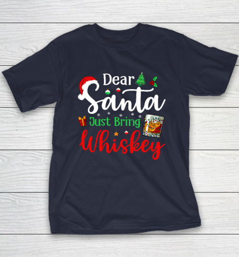 Funny Dear Santa Just Bring Whiskey Christmas Pajamas Youth T-Shirt 2