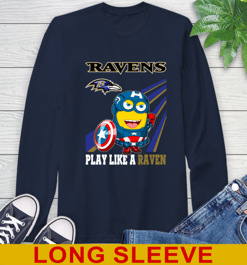 NFL Football Baltimore Ravens Captain America Marvel Avengers Minion Shirt Long Sleeve T-Shirt 3