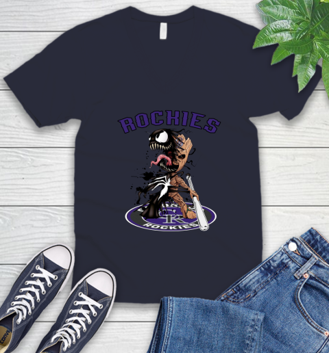MLB Colorado Rockies Baseball Venom Groot Guardians Of The Galaxy V-Neck T-Shirt 3