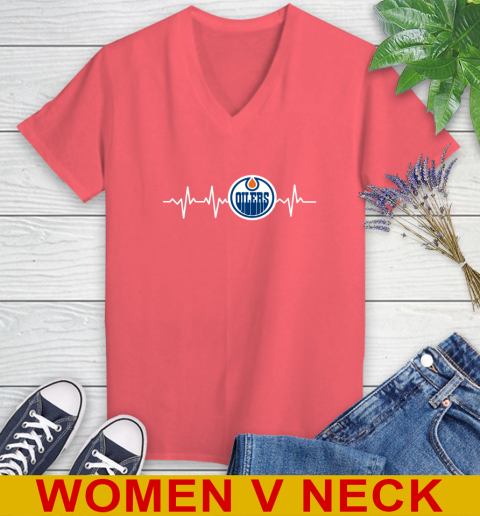 Edmonton Oilers NHL Hockey Heart Beat Shirt Women's V-Neck T-Shirt 6