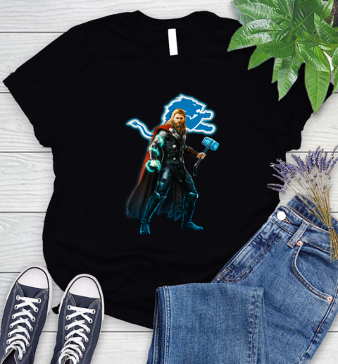 NFL Thor Avengers Endgame Football Detroit Lions Women's T-Shirt 2