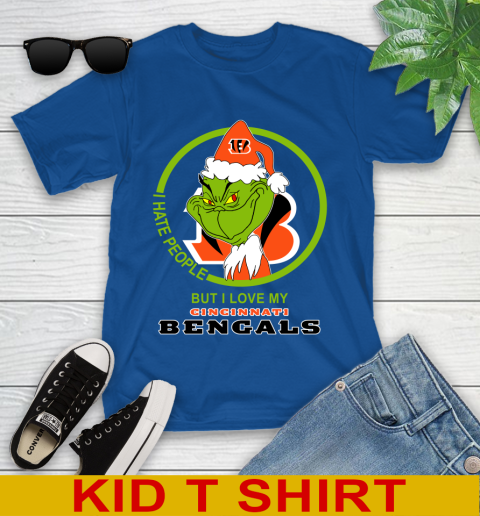 Cincinnati Bengals NFL Christmas Grinch I Hate People But I Love My Favorite Football Team Youth T-Shirt 9