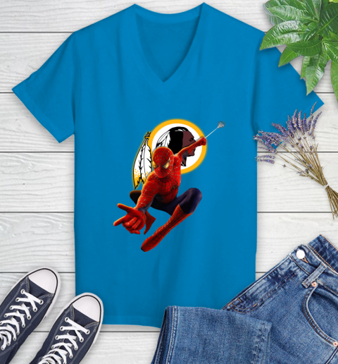 NFL Spider Man Avengers Endgame Football Washington Redskins Women's V-Neck T-Shirt 7