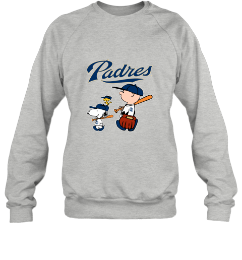 25uo san diego padres lets play baseball together snoopy mlb shirt sweatshirt 35 front sport grey