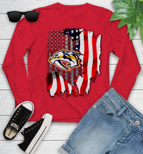 Nashville Predators NHL Hockey American Flag Youth Long Sleeve 11