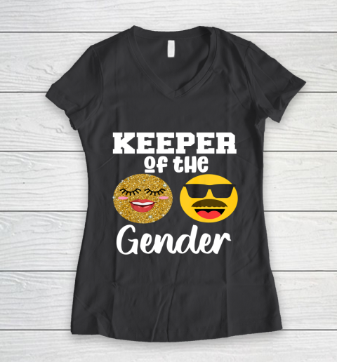 Keeper of the Gender Staches or Lashes Gender Reveal Party Women's V-Neck T-Shirt 6
