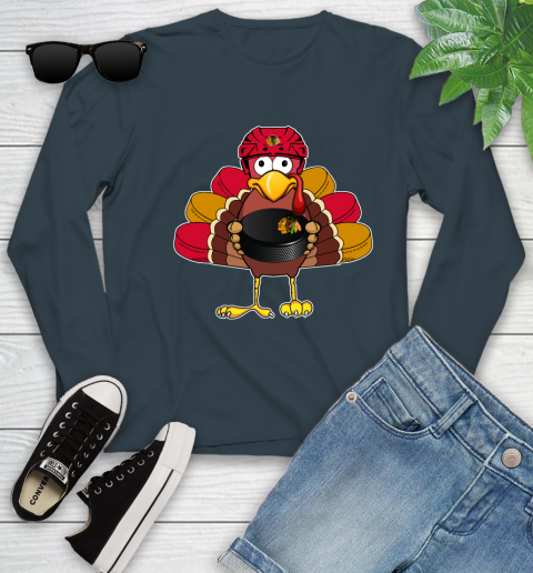 Chicago Blackhawks Turkey Thanksgiving Day Youth Long Sleeve 8