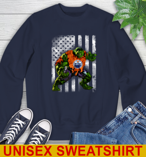 Edmonton Oilers Hulk Marvel Avengers NHL Hockey American Flag Sweatshirt 2