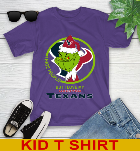 Houston Texans NFL Christmas Grinch I Hate People But I Love My Favorite Football Team Youth T-Shirt 4