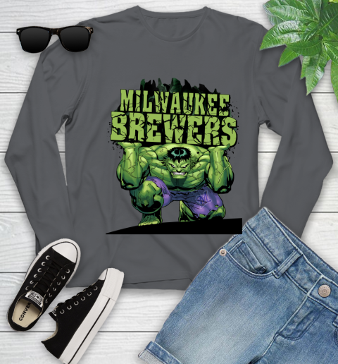 Milwaukee Brewers MLB Baseball Incredible Hulk Marvel Avengers Sports Youth Long Sleeve 8