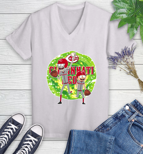 MLB Cincinnati Reds Rick And Morty Baseball Sports Women's V-Neck T-Shirt